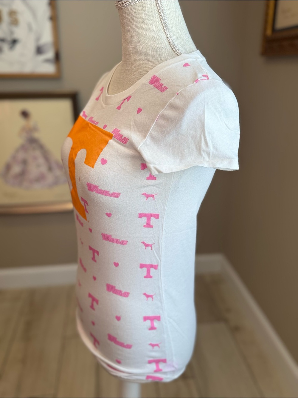 PINK Victoria's Secret White Tee with Orange and Pink Tennessee Icons - Picture 6 of 7